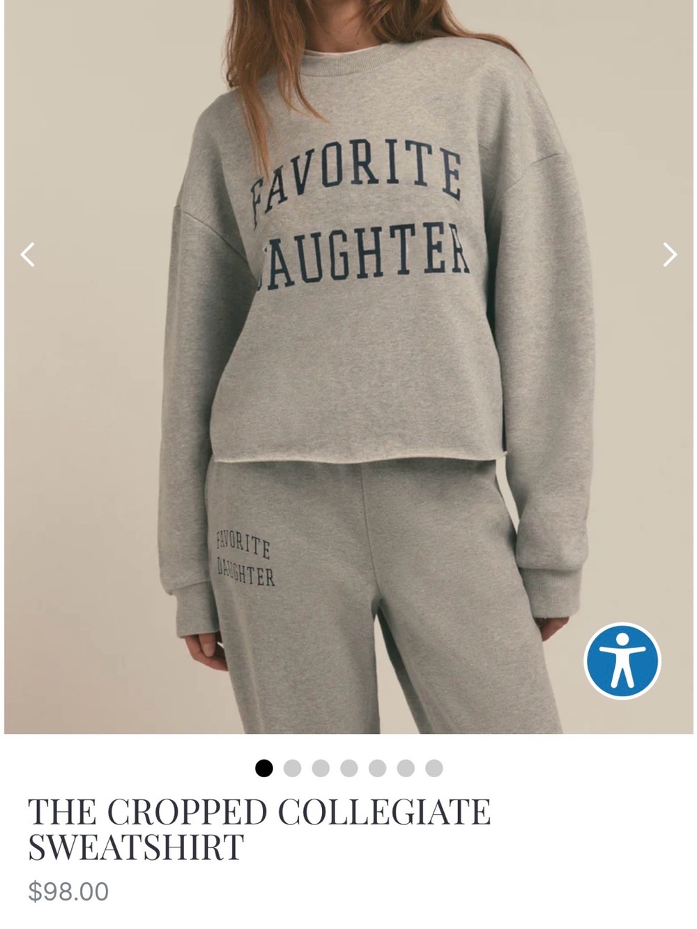 Favorite Daughter Cropped Collegiate Sweatshirt - Heather Grey Navy NWT - Picture 4 of 6